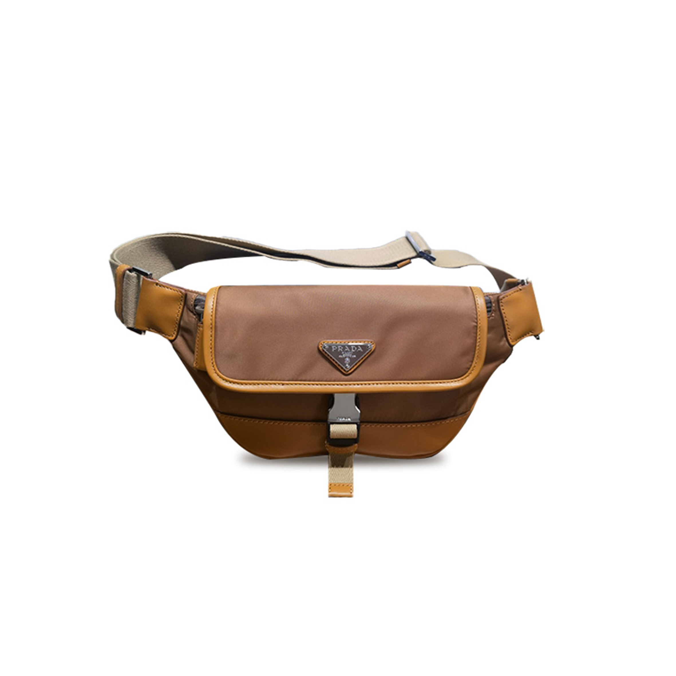 PRADA MILITARY CARAMEL RE-NYLON AND LEATHER SHOULDER BAG 2VH176 (18*15*5cm)